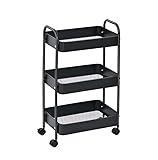 MAGNA RETAIL 3-Tier Slim Metal Trolley on Wheels | Storage Shelves | Makeup Storage | Cleaning Trolley | Shelves Unit | Utility Cart | Cleaning Caddy | Metal Rolling Cart (Black)