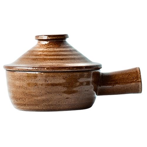 Capería de microondas 300ml Cerámica cruda 2x5 pulgadas Pot de microondas con tapa y mango de lavaplatos rústico Stoneware para una sola persona