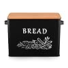 LIANYU Black Bread Box with Bamboo Lid for Kitchen Countertop Large Farmhouse Metal Bread Storage Container Organizer Vintage Bread Bin Keeper for Counter 13x7x98 Inch