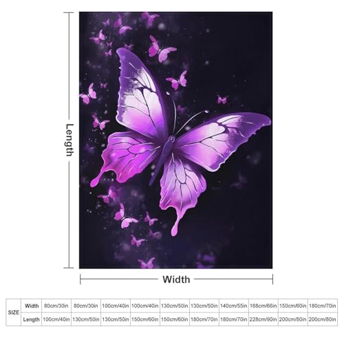 Couverture imprimé papillon violet, idée cadeau confort pour lit et voyage