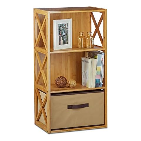 Relaxdays Regal Bambus mit Korb, 3 Ablagen, Holz Standregal Cover
