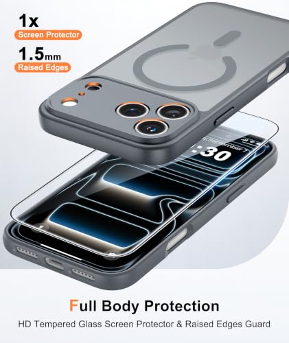 Image of FNTCASE for iPhone 17 Pro-Max Case: Translucent Gray Slim Cases Compatible with MagSafe, Full Camera Protection & Tempered Glass Protector, 14FT Military Grade Drop Tested, Matte Skin-Friendly Cover