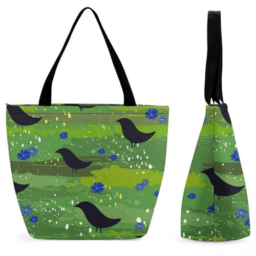 Sac à bandoulière oiseaux adorables pour femme grand sac cabas de voyage et shopping en toile