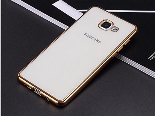 Luxury Perfect Fitting Electroplated Frame Border Bumper Plating TPU Soft Ultra Thin Transparent Silicone Crystal Clear Back Case Cover for Samsung Galaxy A7 (Golden Edges)