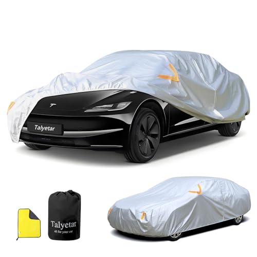 Image of Car Cover Waterproof All Weather fit for Tesla Model 3,Heavy Duty Outdoor Cover with Driver Side Zipper & 3 Windproof Straps - Sun,Rain,Snow,Frost,Dust Resistant