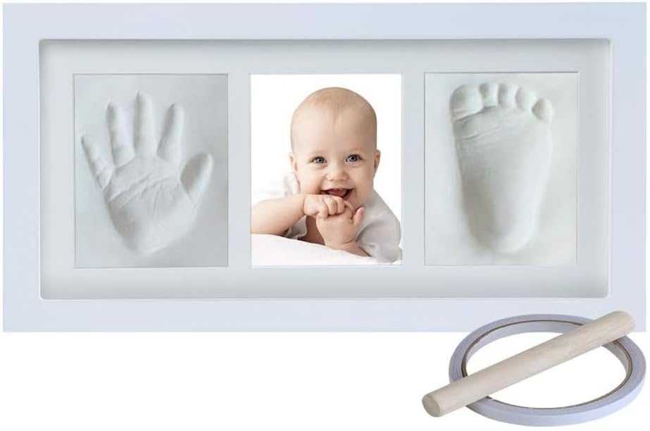 Baby Handprint and Footprint Kit, Baby Hand and Footprint Keepsake, Non Toxic Clay Photo Frame Registry Kit for Wall Mount Desktop Mount Decor, Perfect Shower Gift for Newborn Boys Girls