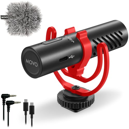 Movo VXR10-AI Shotgun Microphone with AI Noise Cancellation - Camera Microphone for DSLR, Smartphone & Computer - Supercardioid On-Camera Mic with 3.5mm & USB-C Cables