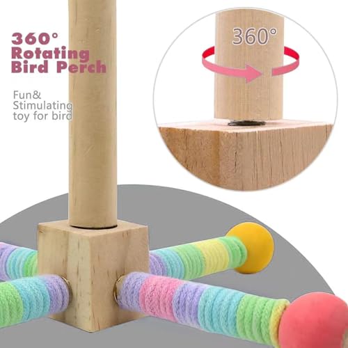 Image of Bird Stand Perch Toy Parakeet Interactive Rotating Chew Toy Wooden Exercise Parrot Toys,Cockatiel Toys for Bird Cage Accessories for Small and Medium Parrots to Expend Energy