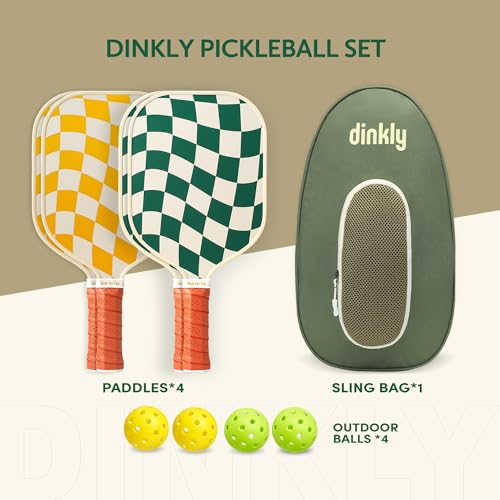 Image of Pickleball Rackets Set of 4, USAPA Approved Graphite & Fiberglass Racket, 4 Paddles, 4 Balls and 1 Portable Carry Bag, Pickle Ball Paddle Gift for Women, Men(Green Check)