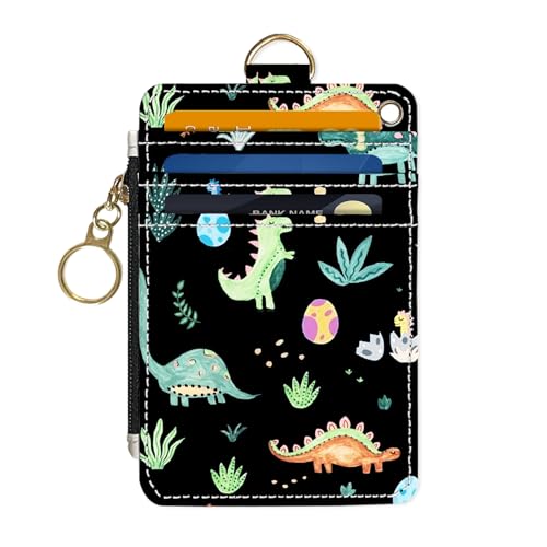Image of Slim Wallet Credit Card Holder, Dinosaurs, RFID Wallet Women Cute Small Front Pocket Wallet With Zipper, PU Leather Thin travel RFID Blocking Card Case ID Window ,Ladies Gifts
