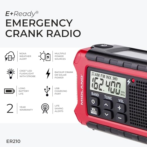 Midland ER210 NOAA Emergency Weather Radio - Compact, Crank, Weather Alerts, AM/FM Radio, Multiple Power Sources, SOS Emergency Flashlight - Image 6