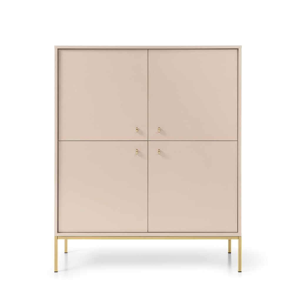 Lomadox Wohnzimmermöbel Wohnwand beige, Fußgestell goldfarben 2-teilig, 1 Lowboard, 1 Highboard