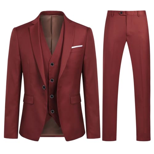 Sliktaa - Traje de Hombre de 3 Piezas, Slim Fit Business Formal, Chaqueta y pantalón Rouge 1 XXXL