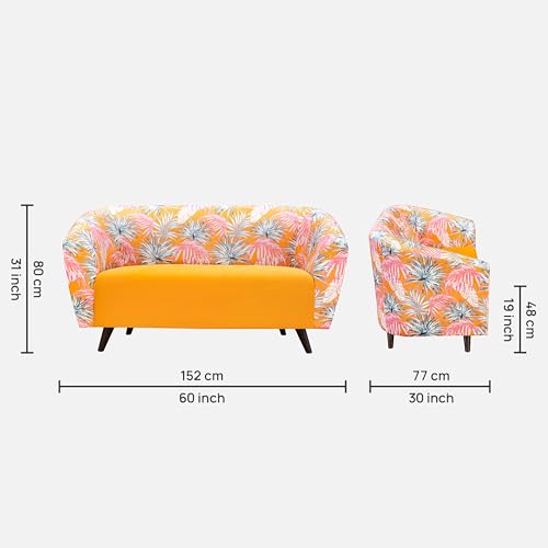 Image of Duroflex Meadow - Premium Accent Love Seat with Channel-Stitched Upholstery | Plush Foam & Curved Backrest | Durable & Elegant Seating | 3 Year Warranty - Floral Yellow