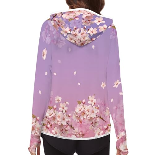 Pugasmiru Cherry Blossom Jaqueta feminina Ourdoor Sport Breathbale pele branca com capuz com proteçã