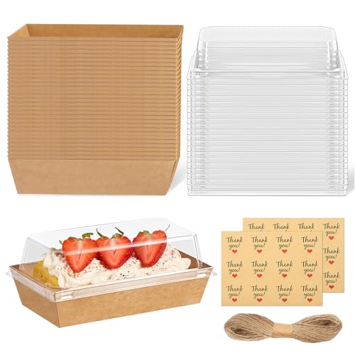 ZORRITA 6 x 3 Inches Paper Charcuterie Boxes with Transparent Lids - Ideal Treat Boxes for Desserts and Small Charcuterie for Bakery, Sandwich, Strawberry, Cupcake (Brown)