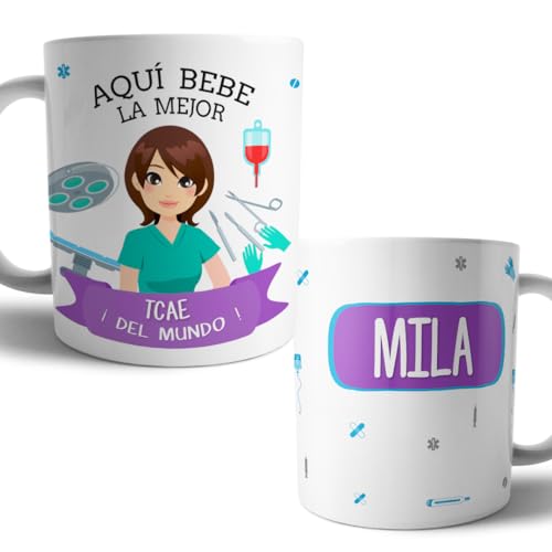 Kartoon Kase Taza para TCAE Original Personalizada con Nombre | Mejor del Mundo Taza Profesiones de Cafe Desayuno para Regalar (TCAE)