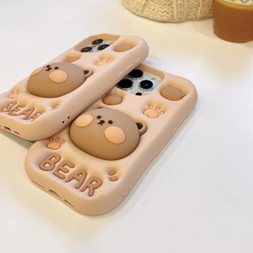 Image of COVERLY for iPhone 15 Pro Max Teddy Bear 3D Cartoon Cute Case,Full Protective Bear Love Graphic Back Case with Holder Soft Silicone Cutest Fashion Aesthetic Cover for Apple iPhone 15 Pro Max
