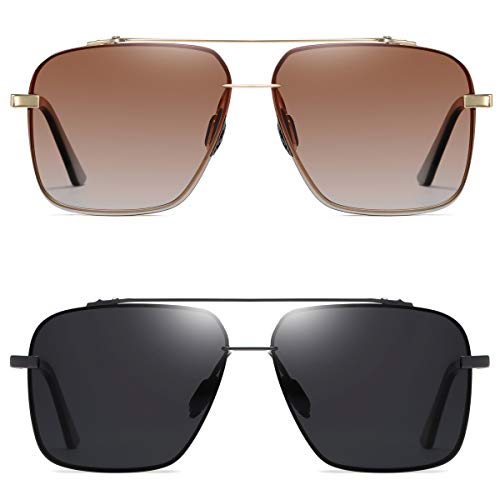 Square polarized sunglasses for men - Oversized Aviator Metal Frame - Gradient UV Protection Lenses