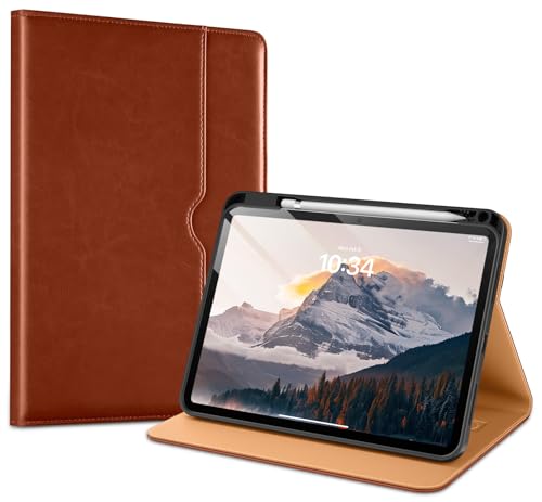 VIKESI Case for iPad (A16) 11th Generation 11 Inch 2025 and iPad 10th Generation 10.9 Inch 2022 Leather Smart Folio Cover with Pencil Holder and Hand Strap Support Auto Sleep/Wake Brown