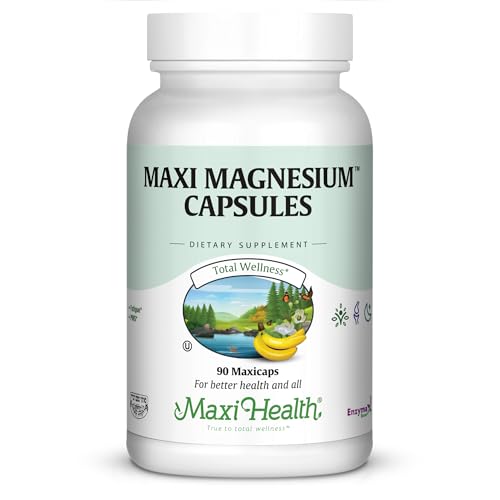 Maxi Health Magnesium Capsules - Energy Production - Muscle & Nerve Health - Bone Support - Magnesium Supplement from Magnesium Oxide, Magnesium Glycinate Chelate and Magnesium Citrate - 90 Count by Maxi Health