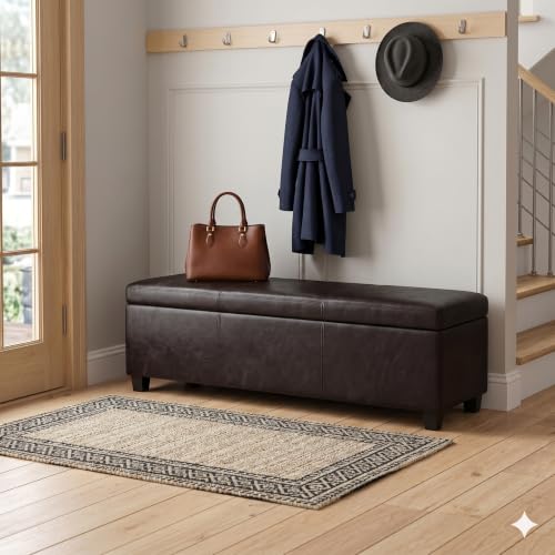 Image of SIMPLIHOME Avalon 60 inch Wide Fabric Storage Ottoman in Tanners Brown
