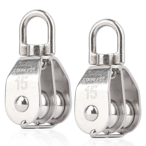 AOKOLL M15 Double Pulley Snatch Block Lifting Crane Swivel Hook, 304 Stainless Steel