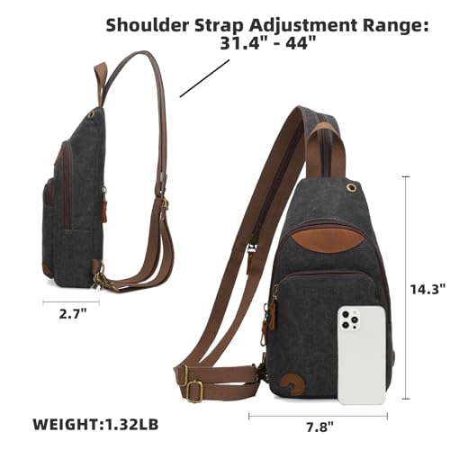 KL928 Canvas Sling Bag Crossbody Backpack Shoulder Casual Rucksack for Men Women,Black2