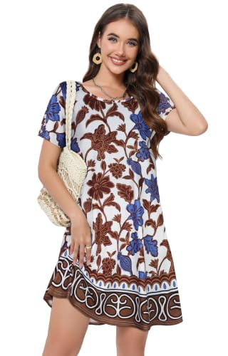 Image of Summer Dresses for Women Casual Tshirt Dress Beach Sundress with Pockets | Two Hidden Pockets, Short Sleeve Boho Dress, Scoop Neck Floral Dress, Flowy A-Line, Hawaiian Vacation Beach Cover Up 2026