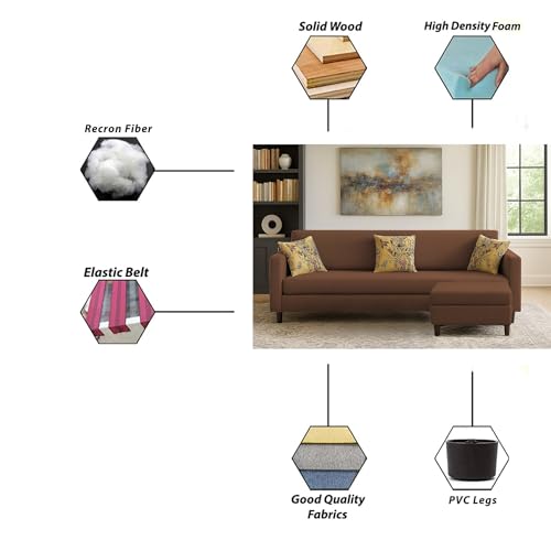 Image of Casaliving Premium Lifestyle Fabric 5 Seater L Shape Sofa Set 4 Seater Modern Sofa Set & Ottoman for Living Room (Brown Color)