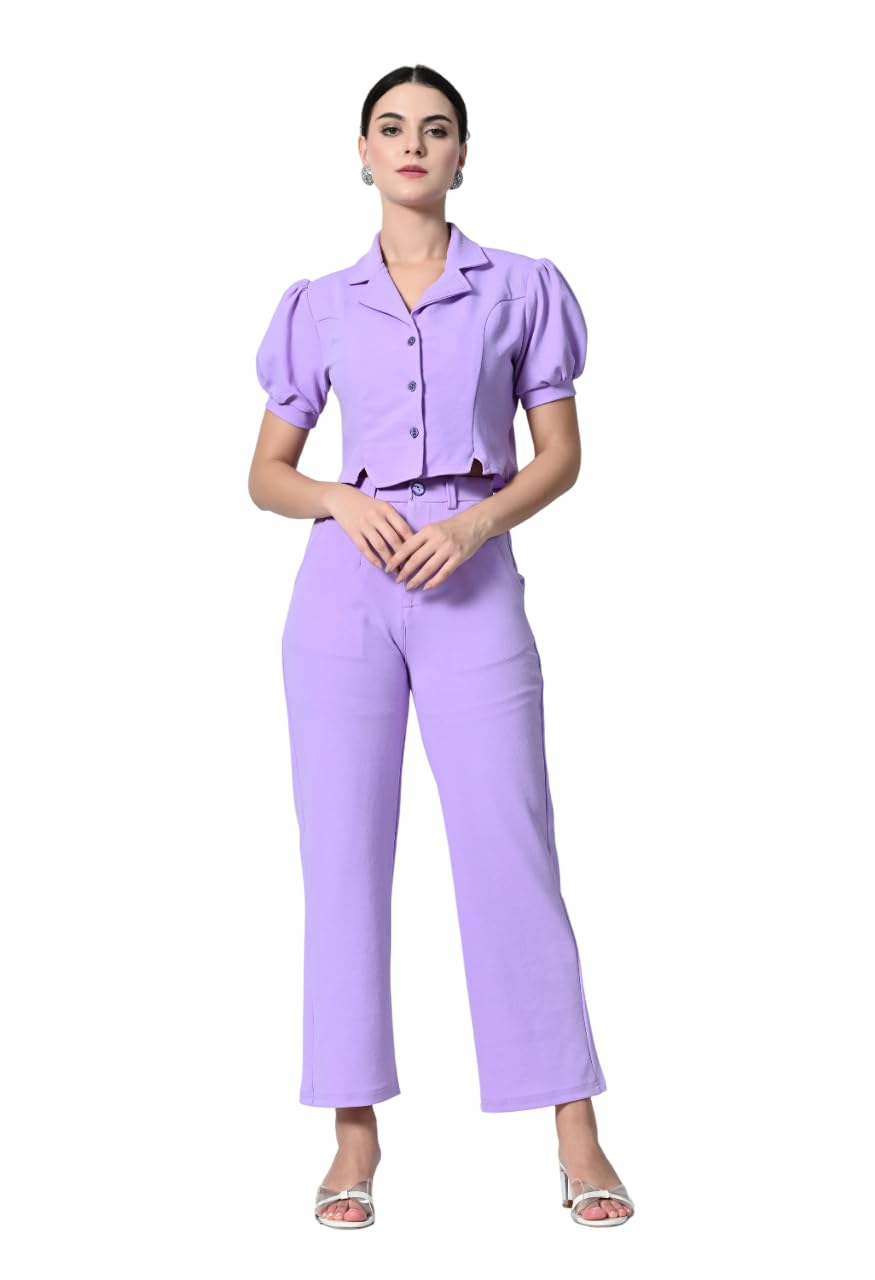 shahveer creation Women's Elegant Jumpsuit with Puff Sleeves, Button-Front, Wide Leg, Collared Neck-picture-57