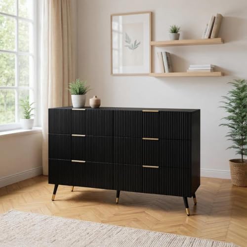 FurnitureR Black Aktenschränke mit Vertikalauszug, modernes Design, Particle Board, 6 Schubladen, Stilvolle und Platzsparende Möbel, Elegante Büroeinrichtung