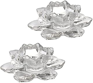 2pcs Crystal Glass Lotus Candle Holders Tealight Candle Holder Candlestick for Home Decoration Wedding Gift Idea