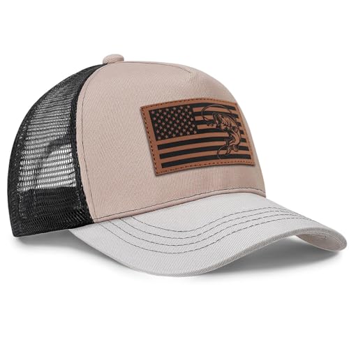 Image of Fishing Gifts for Men American Flag Trucker Hat Mens Fathers Day Christmas Birthday Gifts Fishing Hat for Dad