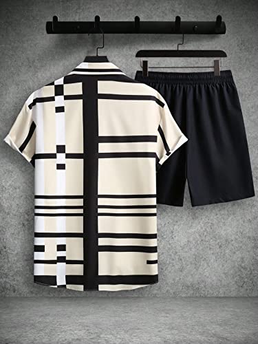 WDIRARA Men's 2 Piece Outfits Button Down Short Sleeve Collared Shirt and Shorts Set2