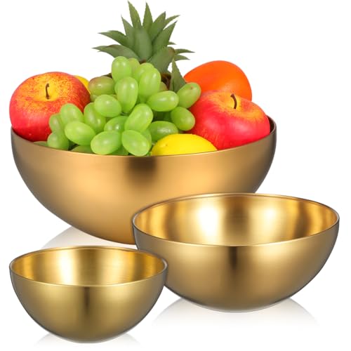 UPKOCH Lot De 3 Bols À Salade En Acier Inoxydable Doré Bols De Service Profonds Ø 18/20/24cm Polyvalent Pour Fruits Salades Nouilles Restaurant Et Usage Domestique