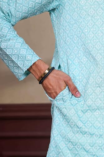 Image of ALMORA Men's Embroidered with Thread Work and Cotton Blend Only Slim Fit Kurta for Men