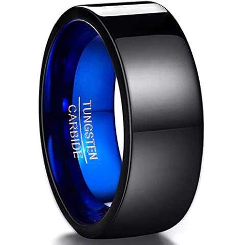 VAKKI Two Tone Mens Tungsten Wedding Ring Band 10mm Black High Polished Finish Flat Edges Size V 1/2 Cover