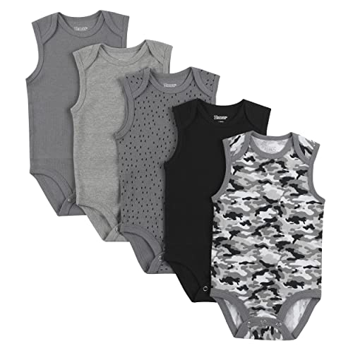 Hanes Unisex Baby Bodysuits, Ultimate Flexy Sleeveless For Boys & Girls, 5-Pack, Black Stripe Camo Set, 0-6 Months Us #TOP8
