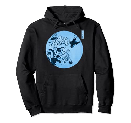 Famous Vintage Japanese Woodblock Art: Hydrangea and Swallow Pullover Hoodie