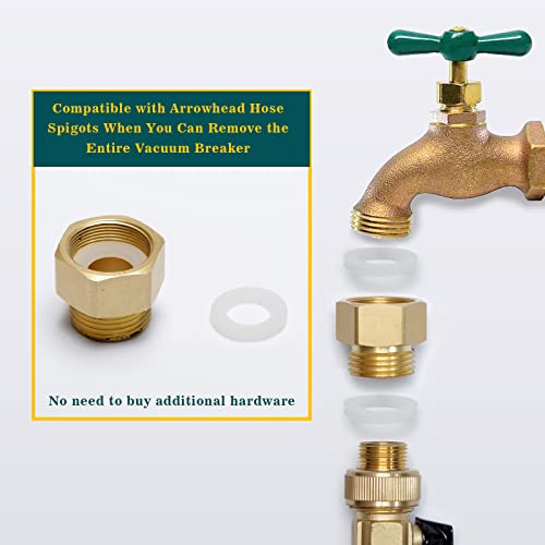 YUXIVCNE Hose Bib Adapter External Vacuum Breaker with Rubber Washer 1-1/16\" Fine Thread (Female) Compatible with Arrowhead Brand Hose Bibs Brass (2 pcs) - Thumbnail 5
