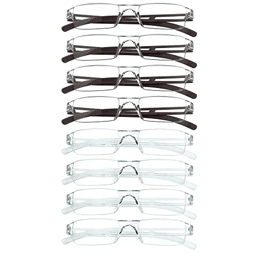 Image of 8 Pack Reading Glasses, Blue Light Blocking Computer Reading Glasses for Women and Men, Lightweight Readers (4 Clear+4 Brown,+3.00Magnification)