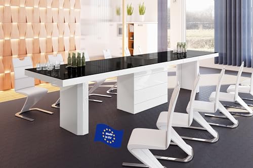Design Esstisch Tisch HE-444 Schwarz/Weiß Hochglanz XXL ausziehbar 160 bis...