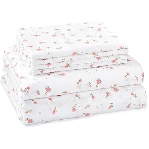 BYSURE Queen Sheet Set 6 Pieces (Pink Floral), Cottage Core Botanical Patterned Sheets, Victorian Flower Microfiber Bedding Decor Cover