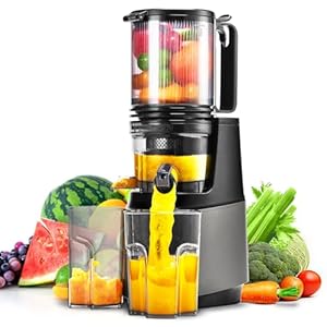 Cold Press Juicer,Slow Masticating Juicer Machines with 5.3″ Large Feed Chute for Most Fruits and Vegetables,Easy to Clean Lemon Orange juicer with 250W Motor and High Juice Yield,Deep Grey