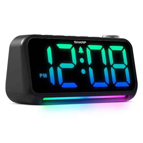 Sharp RGB Alarm Clock & Night Light 95dB for Heavy Sleepers 2 USB Ports