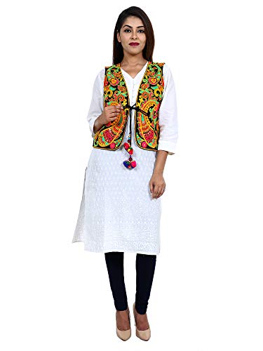 Image of Craft Trade Women's Cotton Embroidered Kutchi Jacket with Tassels Sleeveless Mirror Work