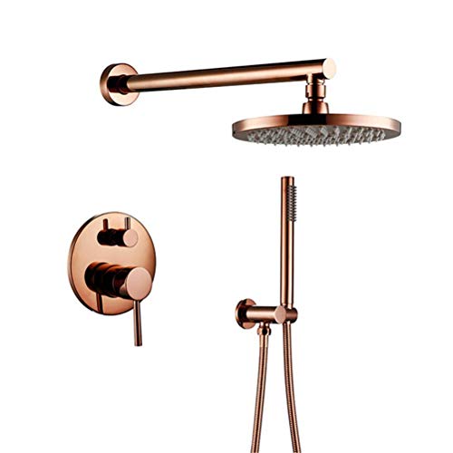 CPYGMXI Solid Brass Shower Faucet Diverter Valve Shower System Set Round Shower Head Bathroom Wall Shower taps, Rose Gold Luxury
