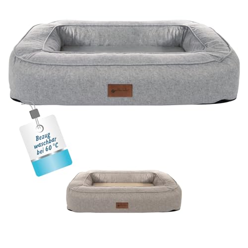 Petlando orthopädisches Hundebett Lima Ortho, ergonomische Liegefläche, Bezug waschbar 60°C, rutschfest, L Stone, Hundematte grau, Hundekissen mittelgroße bis große Hunde