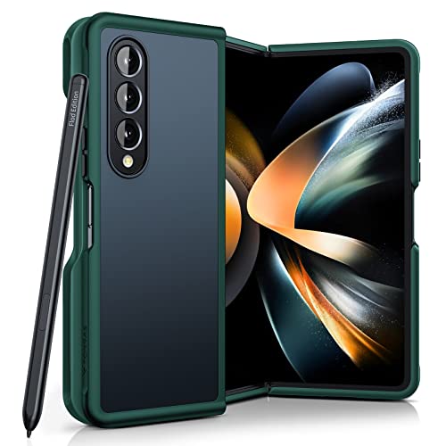 TORRAS Galaxy Z Fold 4 Case - Military Grade Shockproof, S Pen Slot, Slim Translucent Design, 5G, Midnight Green